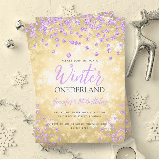 Gold Purple Winter ONEDERLAND 1st Birthday Invitation (Gold Purple Winter ONEDERLAND 1st Birthday Invitation)