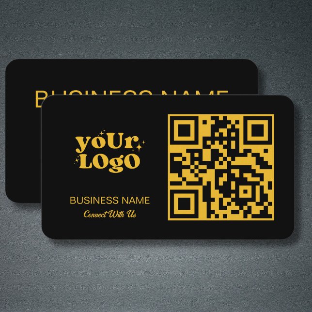 Gold QR Code Business Logo | Black Modern Card (Creator Uploaded)