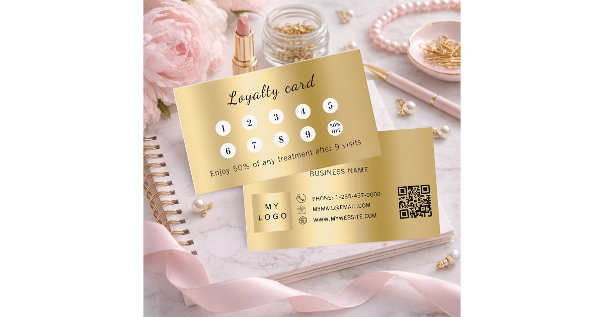 Gold qr code business logo loyalty card | Zazzle