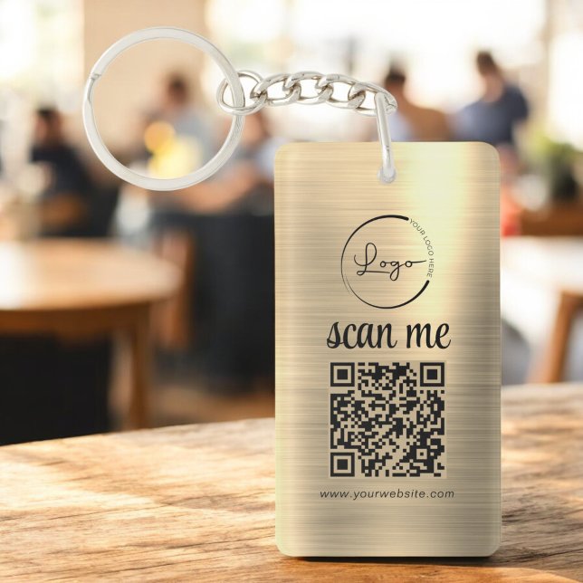 Gold QR Code Business Logo Promotional Keychain (Creator Uploaded)