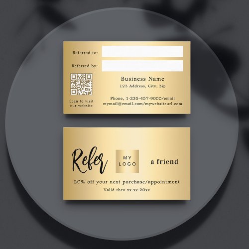 Gold qr code business logo referral card