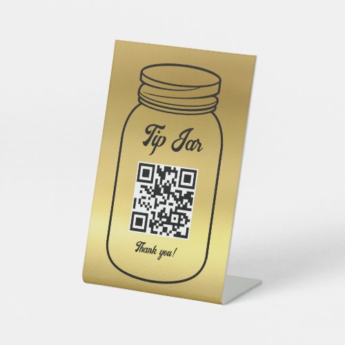 Gold QR Code Digital Tip Jar  Pedestal Sign