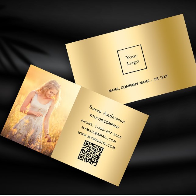 Gold qr code logo employee photo business card (Creator Uploaded)
