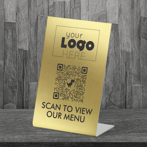 Gold QR Code No Contact Scan for Menu Table Signs
