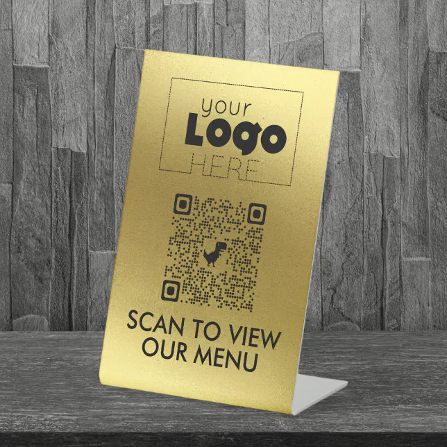 Scan For Menu Table Sign Gold QR Code No Contact Scan for Menu Table Signs | Zazzle