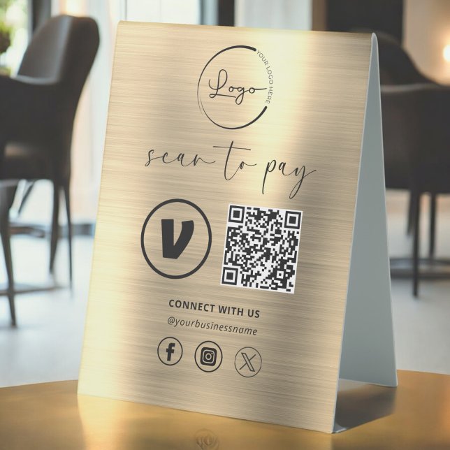Gold QR Code Payment - Scan to Pay Business Logo  Table Tent (Creator Uploaded)