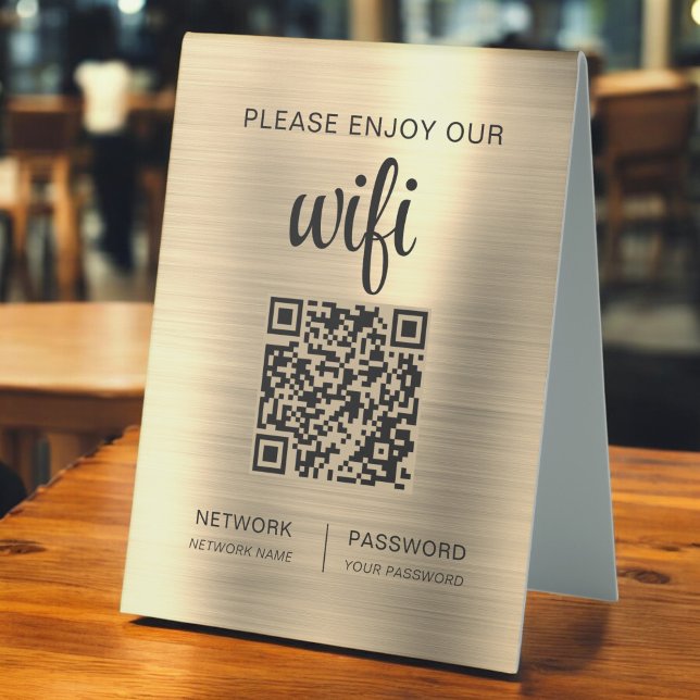 Gold QR Code Please Enjoy Our Wifi Table Tent (Creator Uploaded)