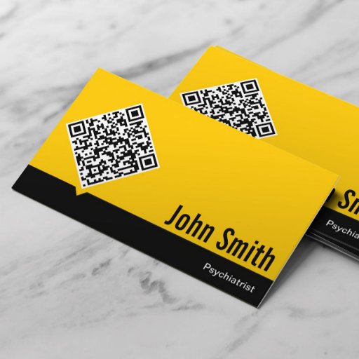 Customizable Gold QR Code Psychiatrist Business Card