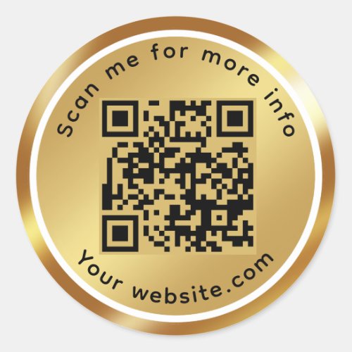 Gold   QR Code Scan Me For More Info Classic Round Sticker