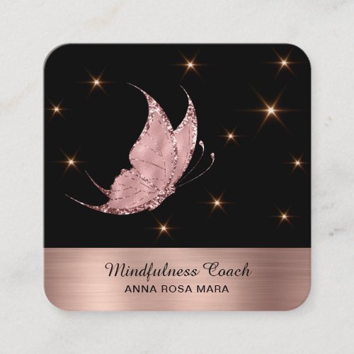  Gold QR code Star Glitter Butterfly Mystical  Square Business Card