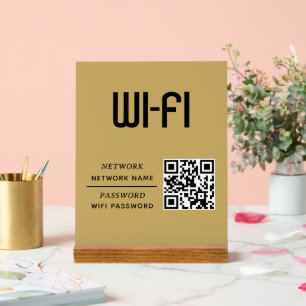 Gold QR Code Wifi Network Name & Password Acrylic Sign