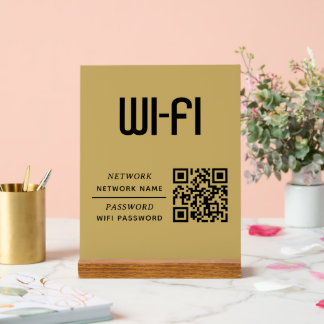 Gold QR Code Wifi Network Name & Password Acrylic Sign