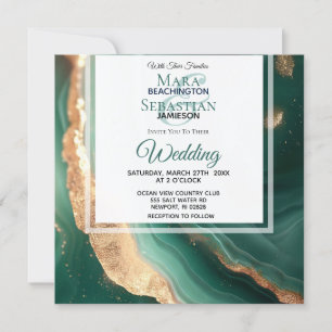 *~*GOLD QR EMERALD GREEN Agate RSVP AR66 Wedding Invitation