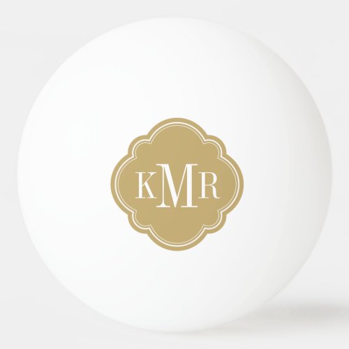 Gold Quatrefoil 3 Letter Monogram Ping Pong Ball