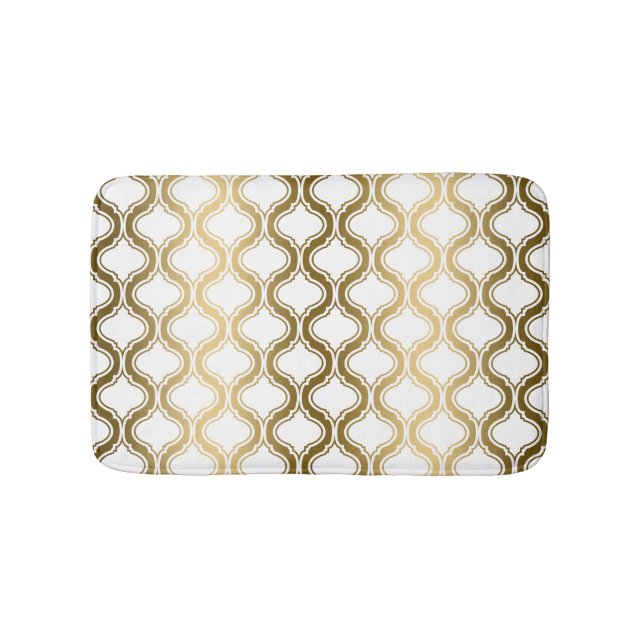 Gold Quatrefoil On White Background Bathroom Mat (Front)