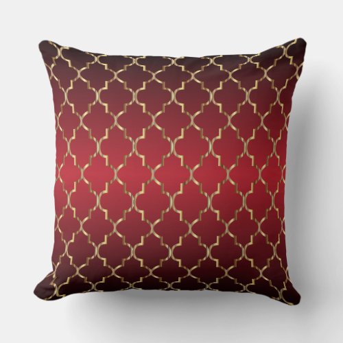 Gold Quatrefoil Pattern on Deep Red Blend Throw Pillow