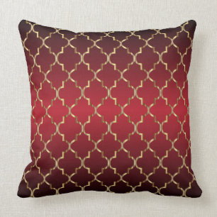 Gold Quatrefoil Pattern on Deep Red Blend Throw Pillow