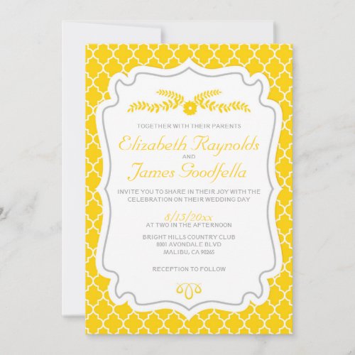 Gold Quatrefoil Wedding Invitations