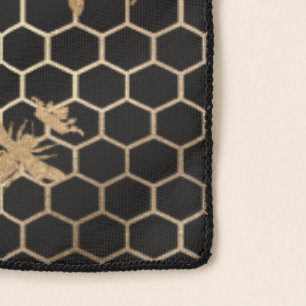 Gold Queen Bee and Honeycomb on Black Scarf
