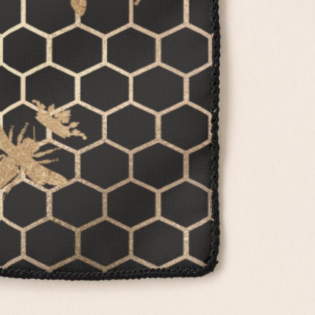 Gold Queen Bee and Honeycomb on Black Scarf (Detail)
