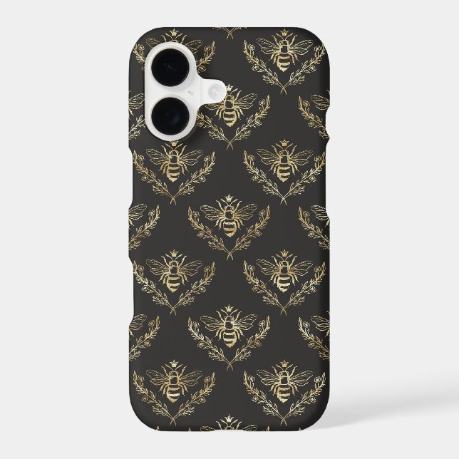 Gold Queen Bee On Black iPhone Case (Back)