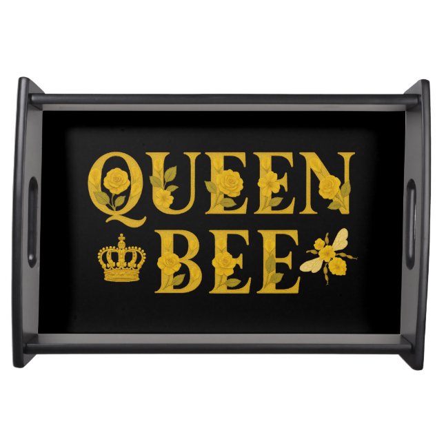 Gold Queen Bee Royal Crown Floral Honeybee  Serving Tray (Front)