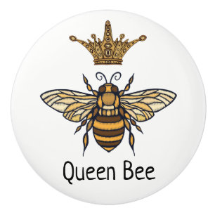 Gold Queen Bee with Fancy Crown Ceramic Knob