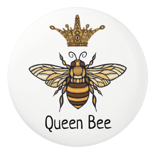 Gold Queen Bee with Fancy Crown Ceramic Knob