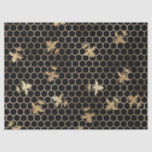 Gold Queen Bees and Honeycomb on Black Decoupage Tissue Paper