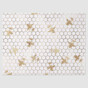Gold Queen Bees and Honeycomb on White Decoupage Tissue Paper