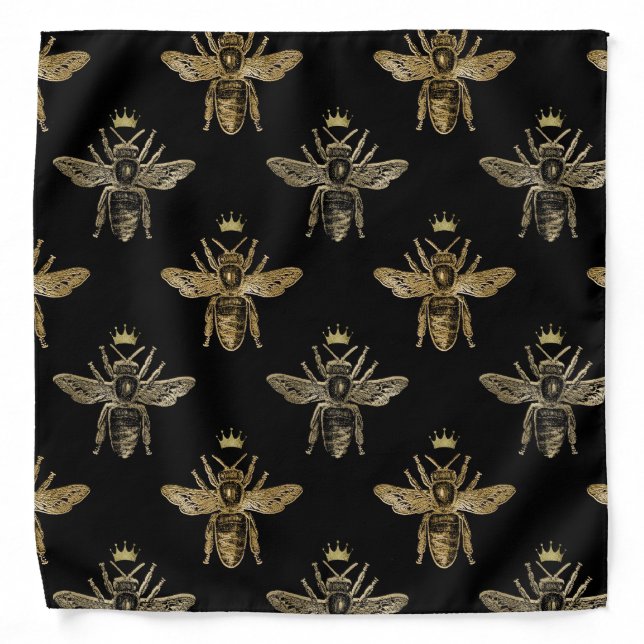 Gold Queen Bees on Black Bandana (Front)