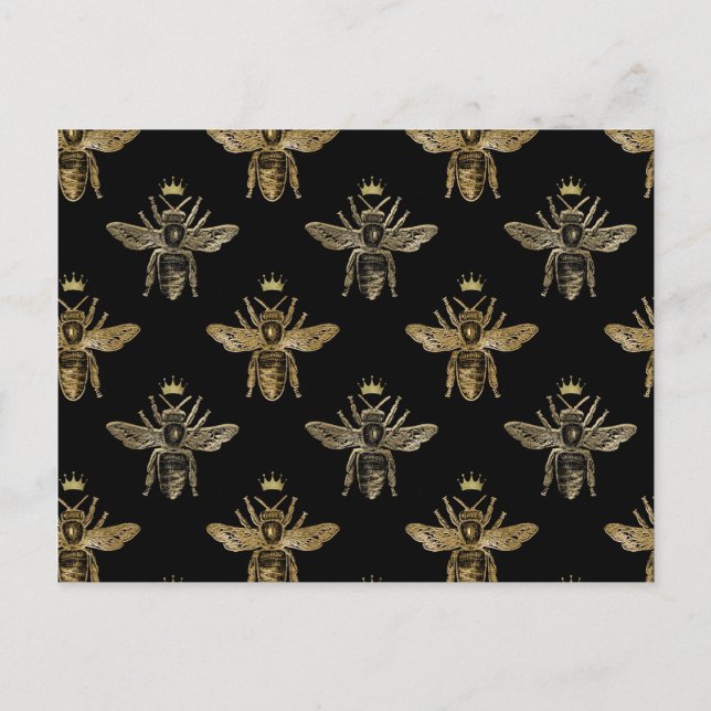 Gold Queen Bees on Black Postcard (Front)