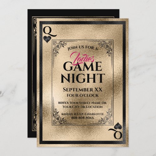 Gold Queen of Hearts Ladies Game Night Invitation