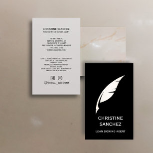 Gold Quill Pen PUBLIC NOTARY SINGNING AGENT Black Business Card
