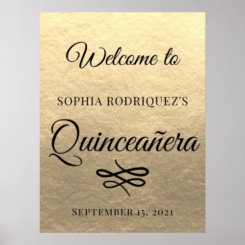 Gold Quinceaera 15th Birthday Welcome Poster