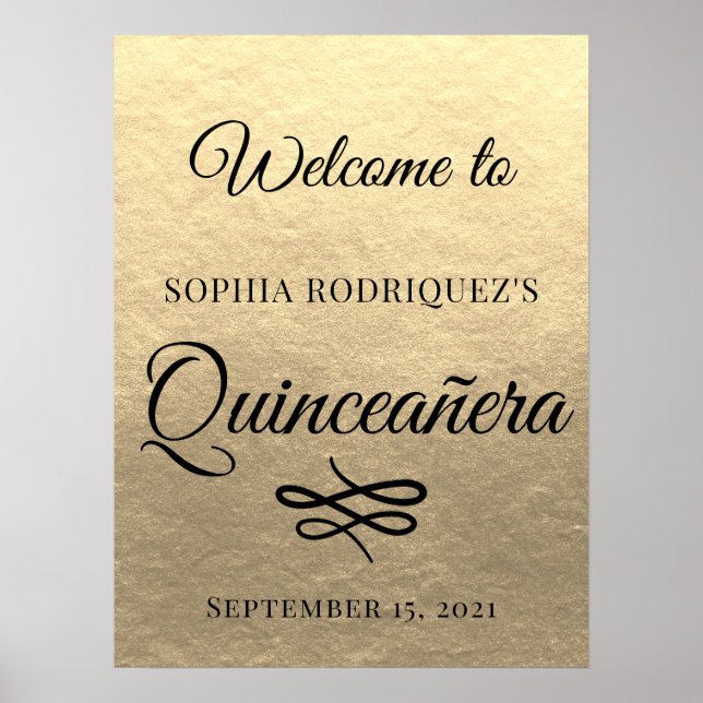 Gold Quinceañera 15th Birthday Welcome Poster (Front)