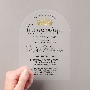 Gold Quinceañera Crown Chic Trendy Script Modern Acrylic Invitations