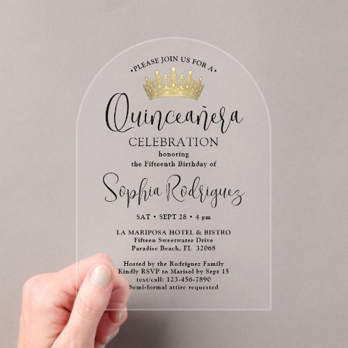 Gold Quinceañera Crown Chic Trendy Script Modern