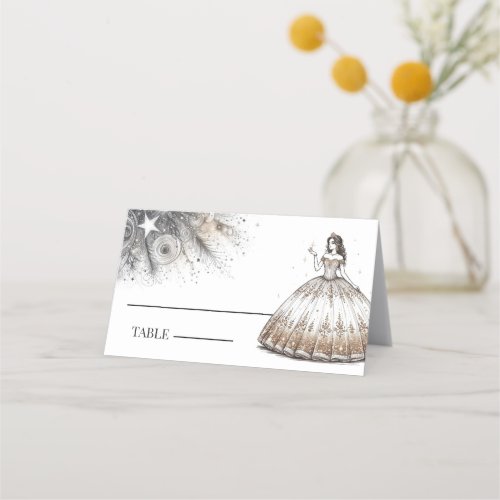 Gold Quinceaera Girl Place Card