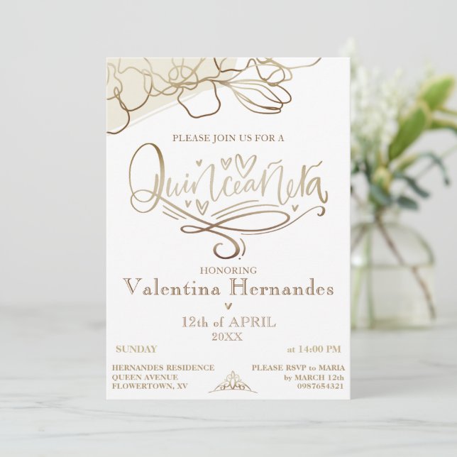 Gold Quinceañera Invitation Template (Standing Front)