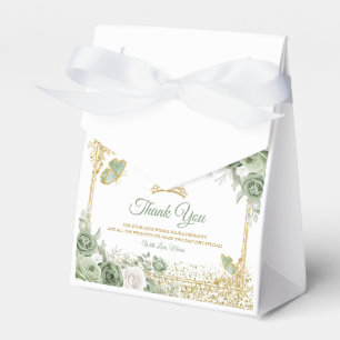 Gold Quinceañera Sage Green Crown Butterfly Favor Boxes