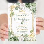 Gold Quinceañera Sage Green Crown Butterfly Invitation<br><div class="desc">Quinceañera Sage Green & Gold Crown Mexican Butterfly Invitation
Mis Quince 15 Anos,  16th Birthday, </div>