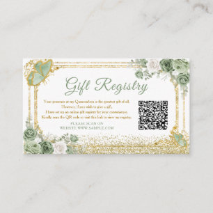 Gold Quinceañera Sage Green Crown Gift Registry Enclosure Card
