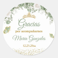 Gold Quinceañera Sage Green Crown Gracias
