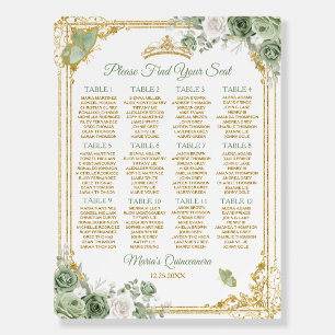 Gold Quinceañera Sage Green Crown Seating Chart Foam Board