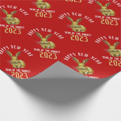 Gold Rabbit Chinese New Year 2023 Zodiac Wrapping Paper