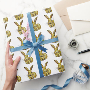 Gold Rabbit Pattern Chinese New Year 2023 Wrapping Paper