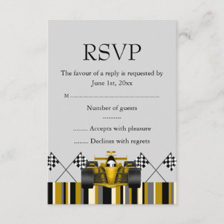 Gold Race Car RSVP Card