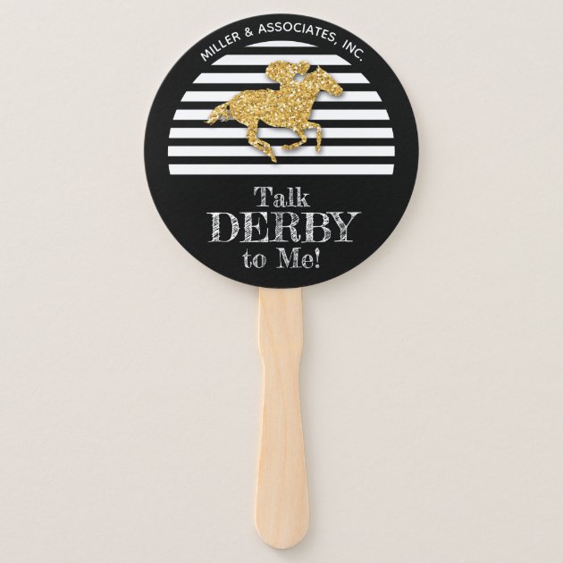 Gold Race Horse Black White Stripes Company Name Hand Fan | Zazzle