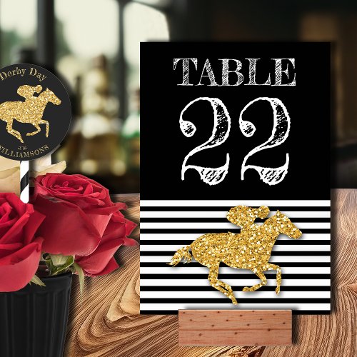 Gold Race Horse Black  White Stripes Table Number